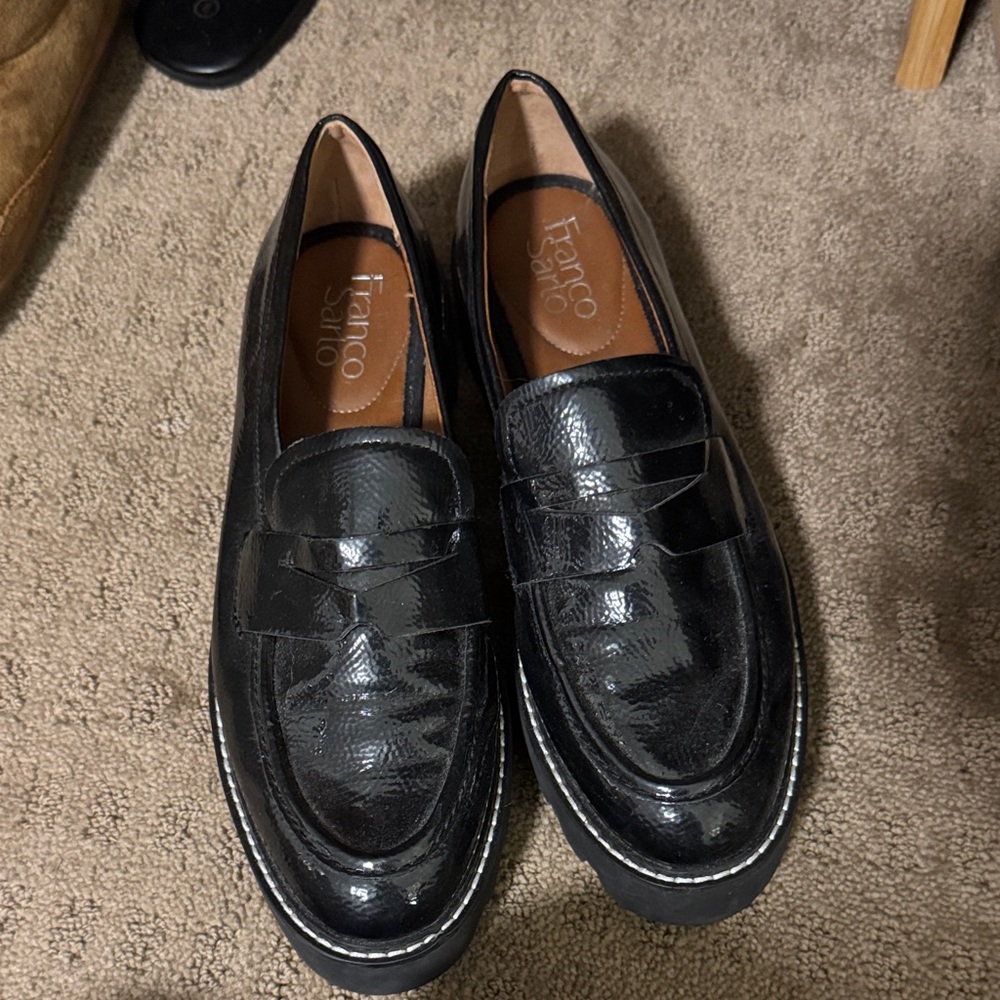 Franco Sarto Glossy Black Slip-On Loafers